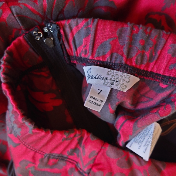 Speechless Red Black Damask Strapless Fit & Flare Empire Waist Dress, SZ 7 - Picture 9 of 10